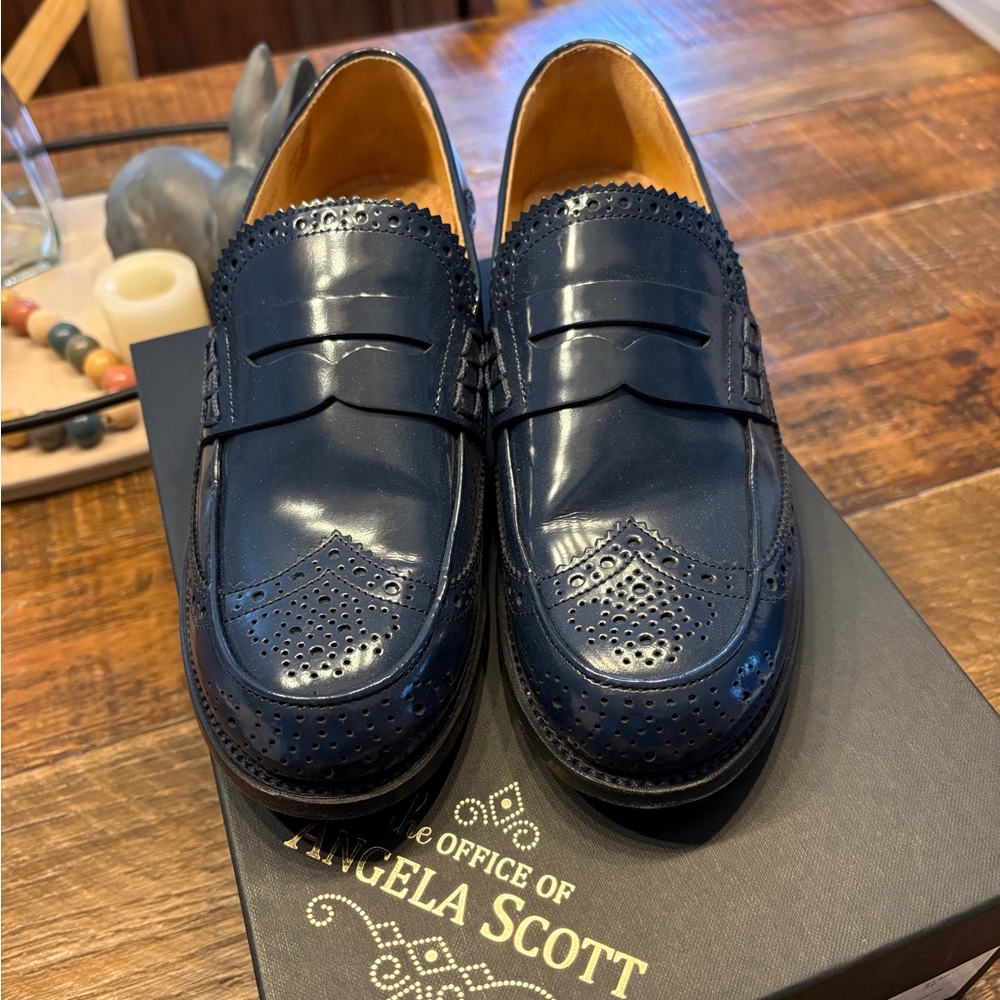 Angela Scott Women's Navy Brogue Loafers Size 39